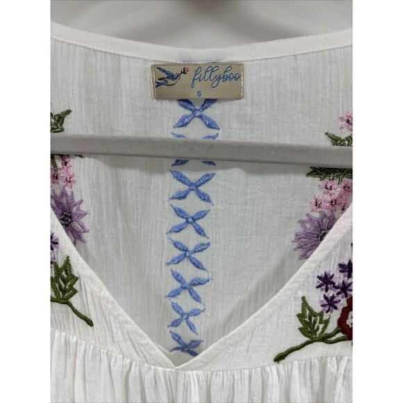 Fillyboo Boho Mini Dress Blouse Size Small Floral‎ Embroidered Lace Prairie - Picture 2 of 7